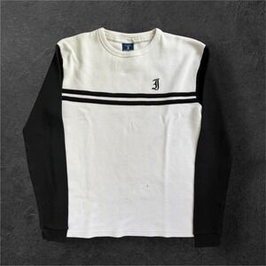Indigo Thirty Long Sleeve Women's‎ L Thermal Top White Black Stripe Logo Y2K